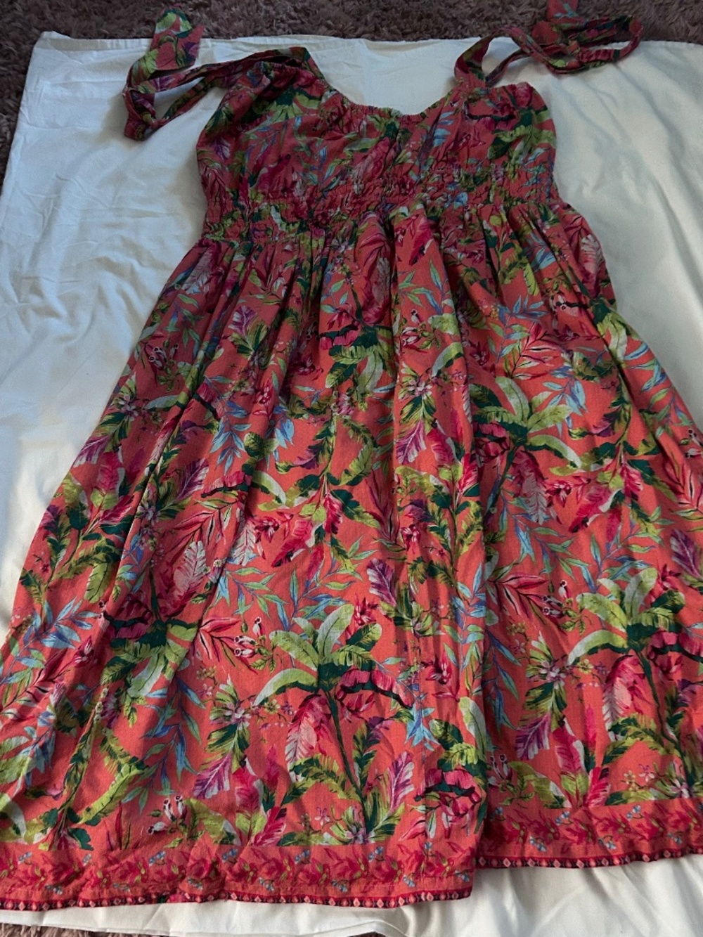 Lands' End Floral Print Tie-Shoulder Seersucker Maxi Dress - 1X